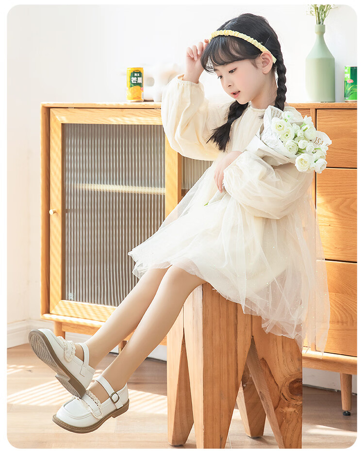 Bingxue Cotton Children's Dance Socks Girls Spring Summer Thin Non-Slip Steel Silk White Tights Dance Elastic Leggings 24