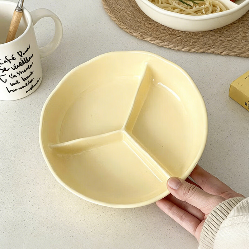 Bethers Ceramic Divided Plate Three-Compartment Large Portion Adult Meal Plate 211 Weight Loss Diet Deep Microwave Safe 10