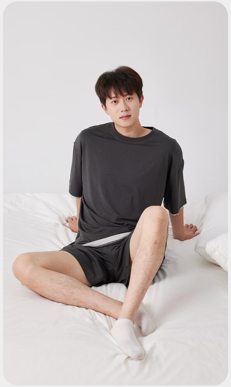 Grace Men's Modal Short Sleeve and Shorts Summer Pullover Loungewear Set High Elasticity Cool Comfortable Loose Fit Suitable for Outdoor Wear 2