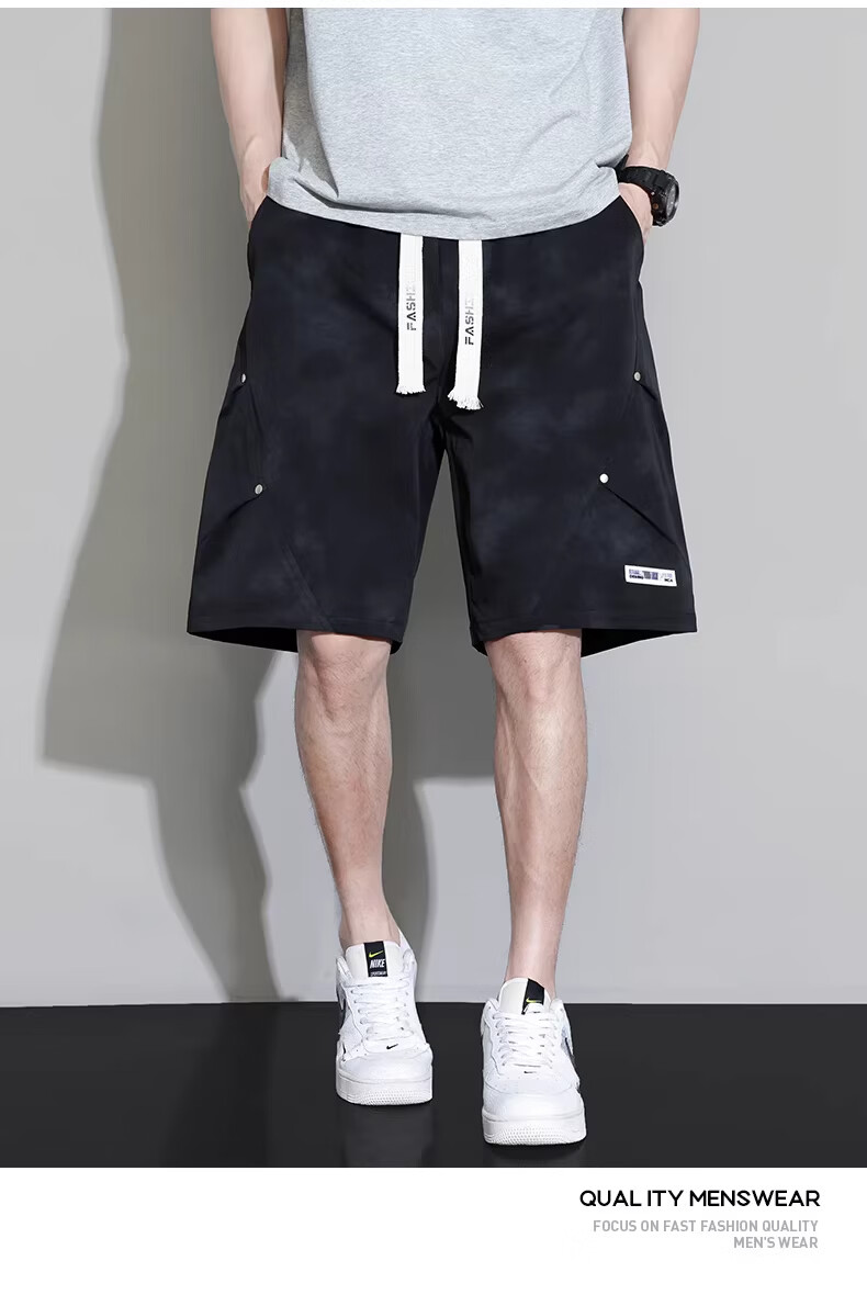 FARUISHI Men's Summer Ice Silk Quick-Dry Trendy Cargo Shorts Loose Fit Five-Point Sports Casual Pants Black 3XL 13