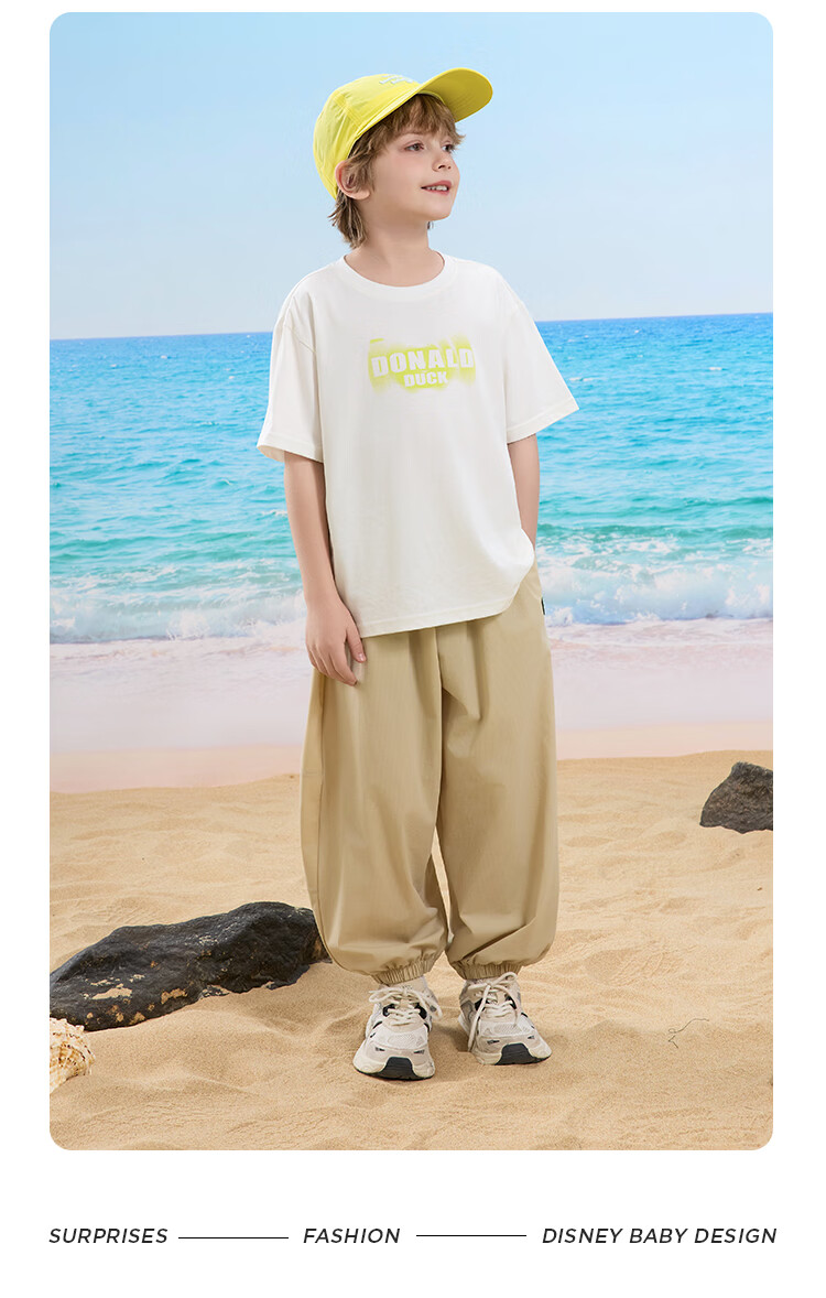 Disney Boys Summer 3/4 Pants 2026 New Kids Loose Casual Jogger Pants Light Khaki 110 10