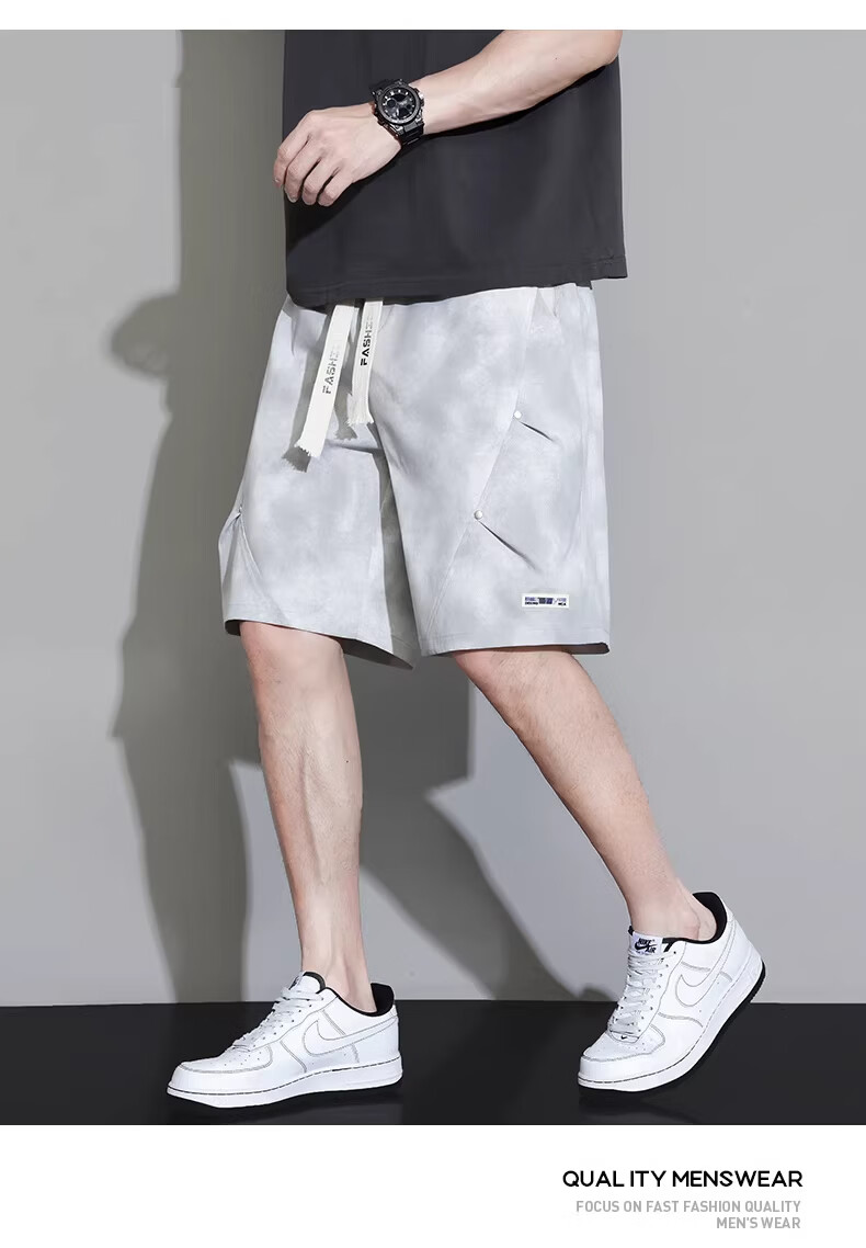 FARUISHI Men's Summer Ice Silk Quick-Dry Trendy Cargo Shorts Loose Fit Five-Point Sports Casual Pants Black 3XL 5