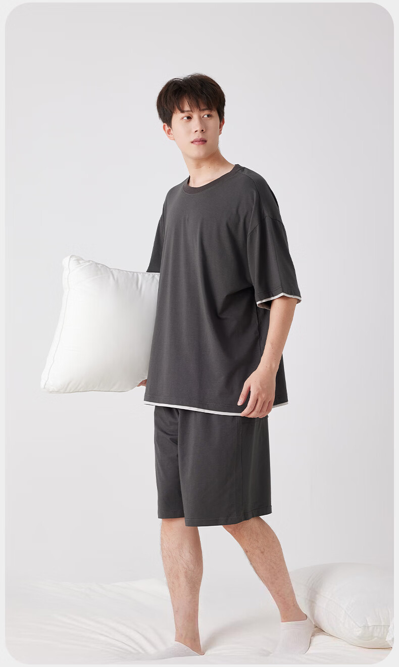 Grace Men's Modal Short Sleeve and Shorts Summer Pullover Loungewear Set High Elasticity Cool Comfortable Loose Fit Suitable for Outdoor Wear 3