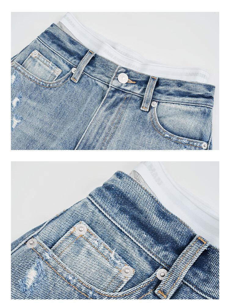 ANN ANDELMAN Official Two-Piece Style Elastic Waist Distressed Blue Denim Jeans for Women M 11