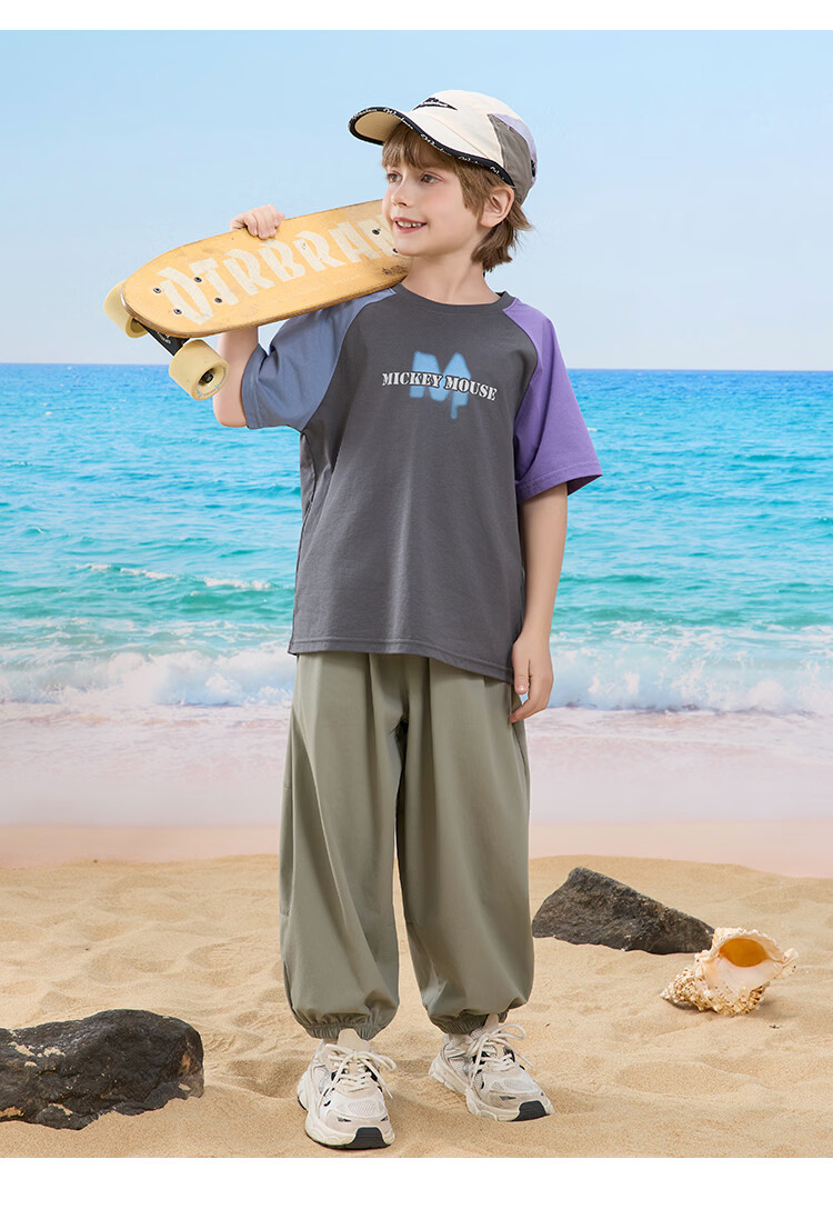 Disney Boys Summer 3/4 Pants 2026 New Kids Loose Casual Jogger Pants Light Khaki 110 17