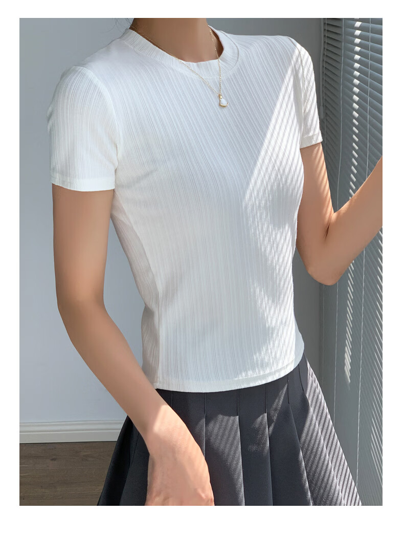 Langsha Knitted Short Sleeve Base Shirt for Women Spring Summer Casual Slim Fit T-Shirt 15