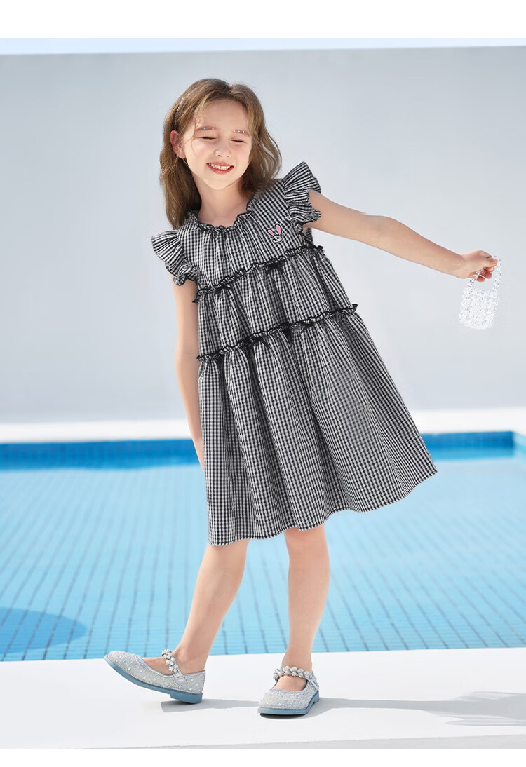 Disney Girls' Striped Summer Dress with Cap Sleeves, Blue and White Thin Stripes, Size 150 14