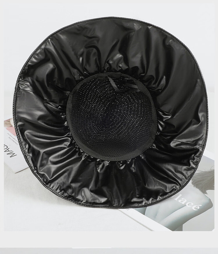 YUYULA Black Vinyl Sunscreen Hat Women Summer Outdoor UV Protection Sun Hat Fashionable Breathable Bucket Hat Beach Hat 16