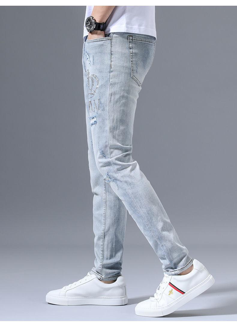 PLAYBOY Men's Summer Ripped Slim Fit Embroidered Trendy Skinny High-End Jeans 8