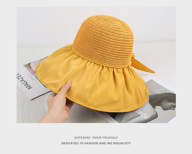 YUYULA Black Vinyl Sunscreen Hat Women Summer Outdoor UV Protection Sun Hat Fashionable Breathable Bucket Hat Beach Hat 18
