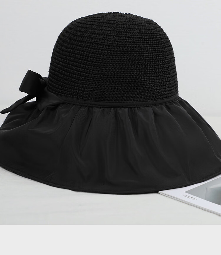 YUYULA Black Vinyl Sunscreen Hat Women Summer Outdoor UV Protection Sun Hat Fashionable Breathable Bucket Hat Beach Hat 17