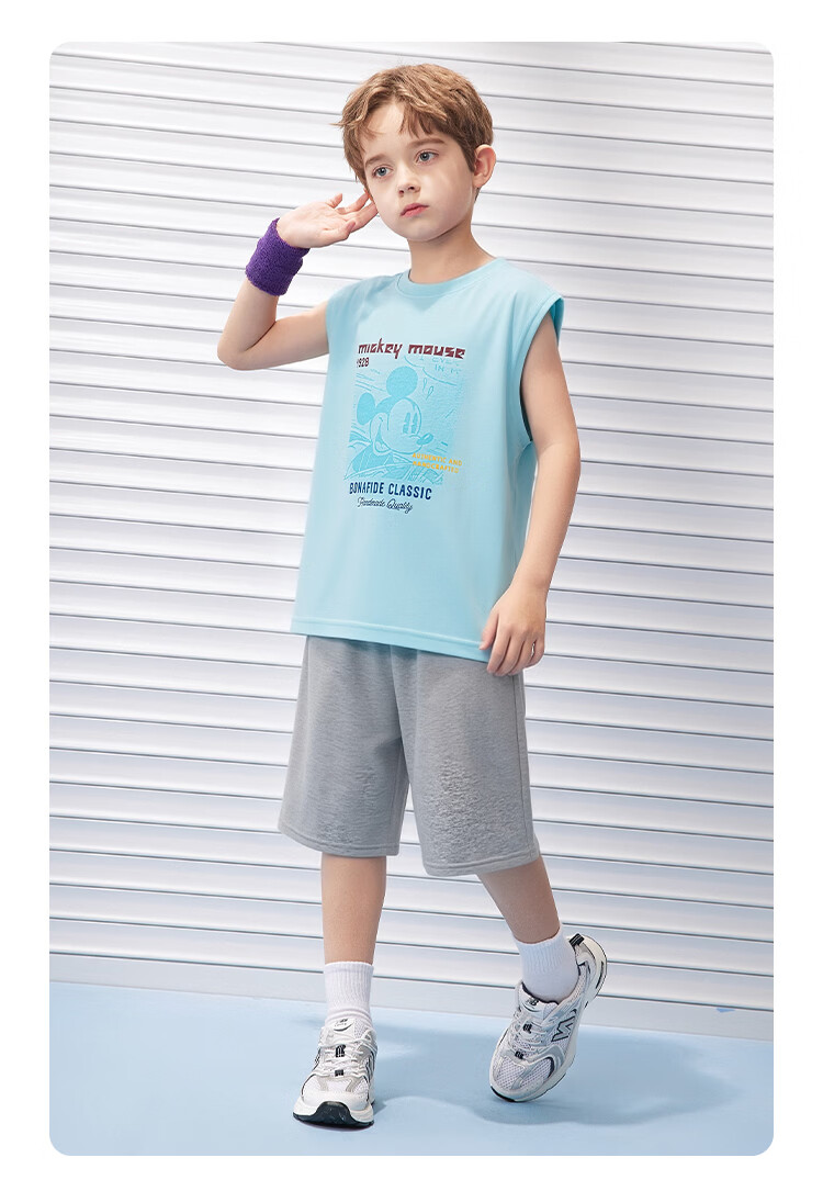 Disney Boys' Basketball Sports Set Summer Lightweight Sleeveless Vest and Shorts Two-Piece Set Medium Gray 140 15