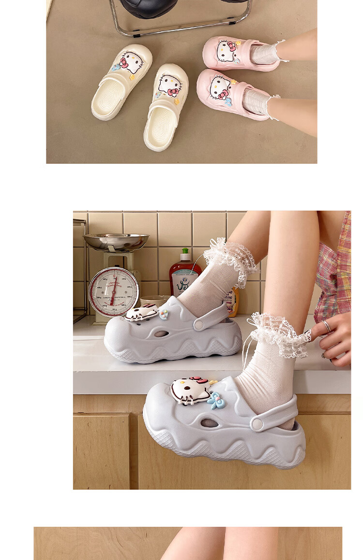 AILAIJIA Hello Kitty Thick Sole Height Increasing Cute Girls Holey Shoes White 40-41 10