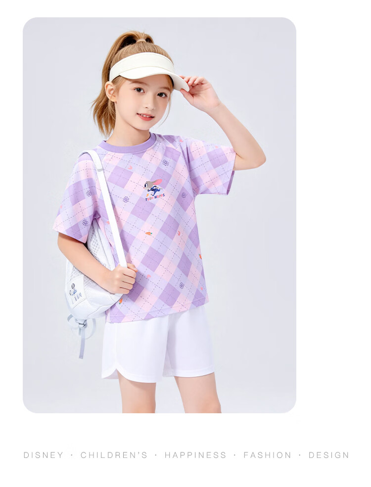 Disney Girls Short Sleeve Rabbit Police Official T-Shirt 2026 Summer New Children's Ice Silk Sports Short Sleeve Pink Size 120 10