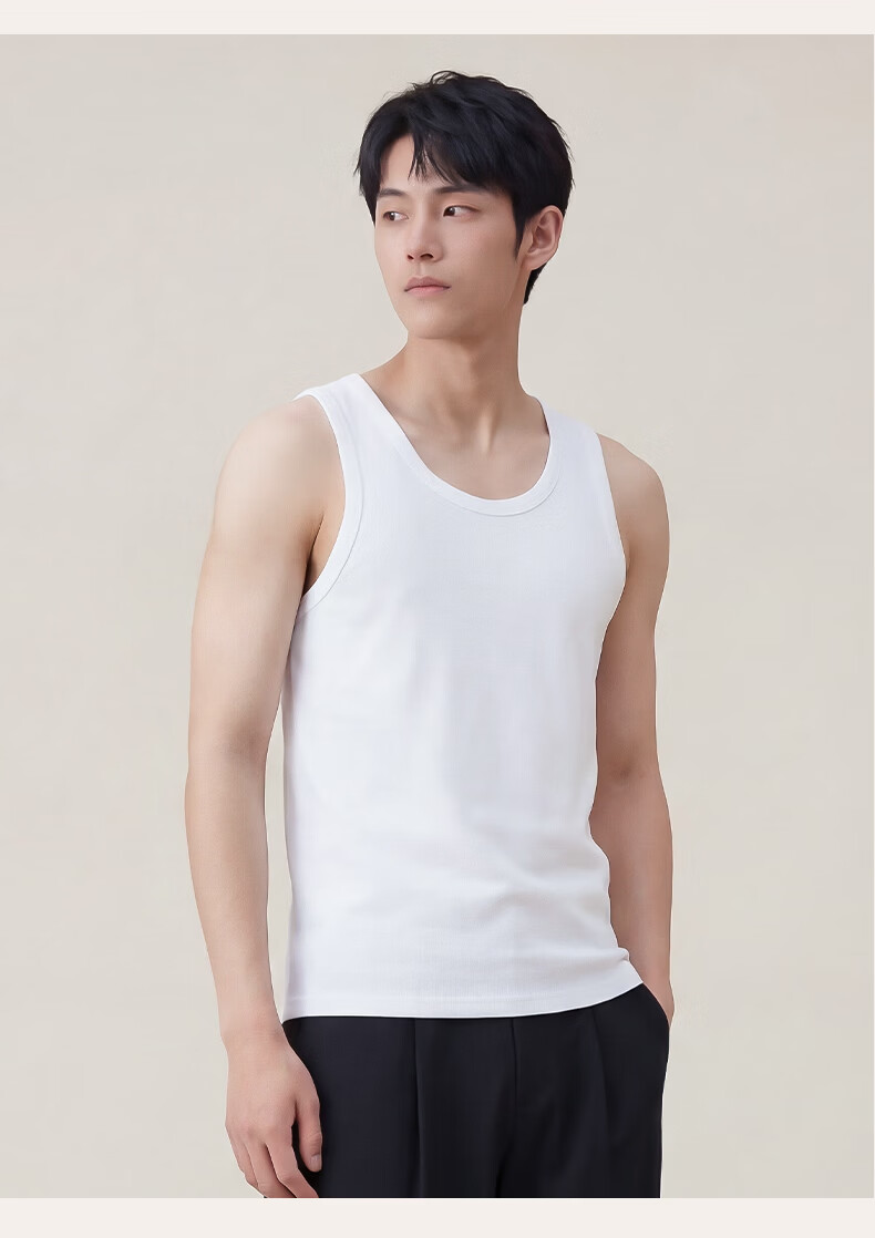FIRS Men’s Vest [2-Pack Pure Cotton] Seamless Round Neck Antibacterial Sports Sleeveless Undershirt 14