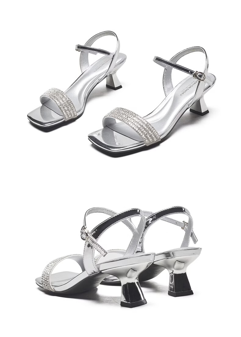 Eierkang Women's One-Strap Rhinestone Stiletto Fashion Sandals Open Toe High Heel Sandals 49718W Black Size 35 15