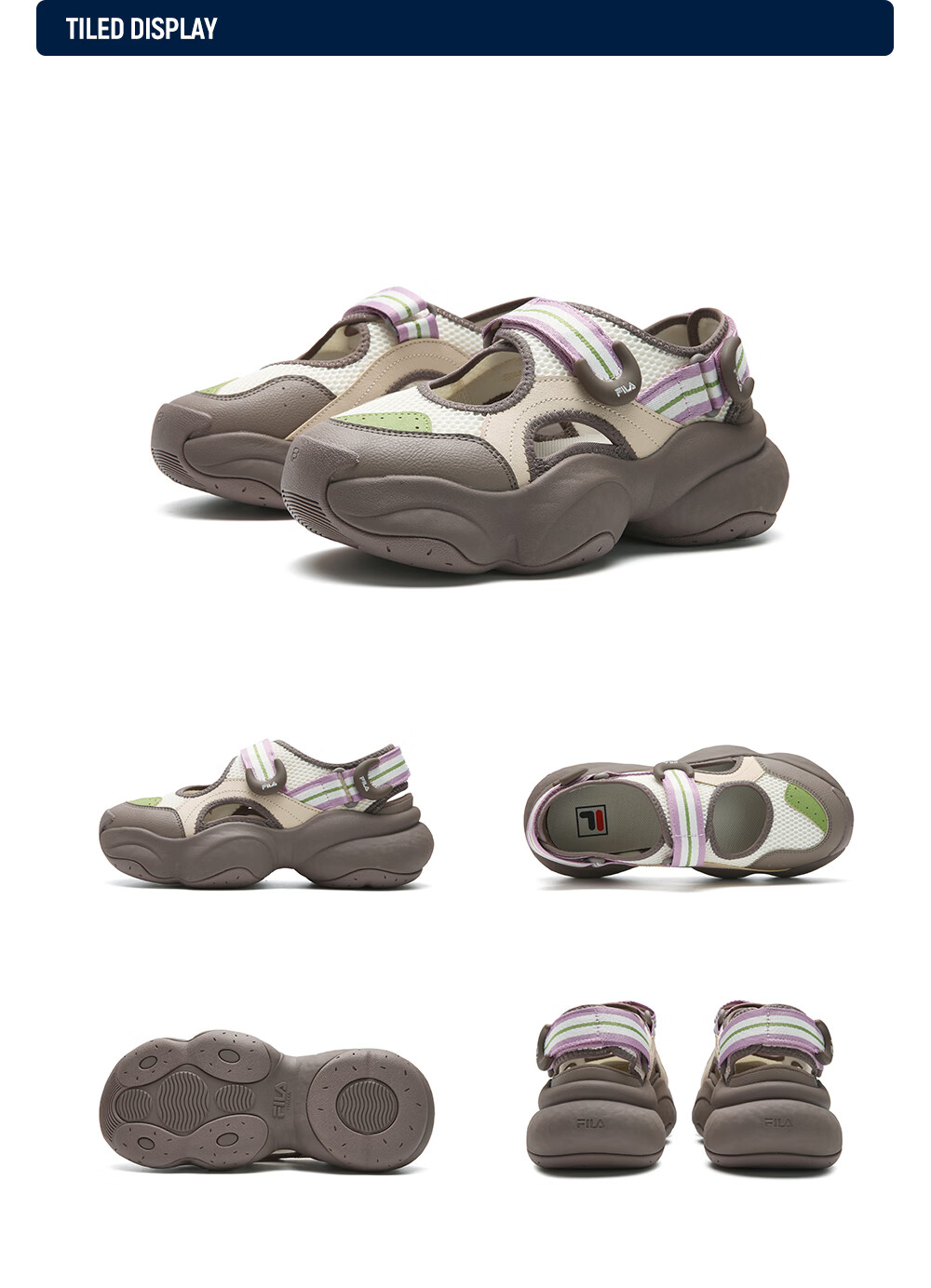 FILA Bagel Sandals Women's Sports Sandals 2026 Summer New Breathable Thick-Soled Beach Sports Shoes 35