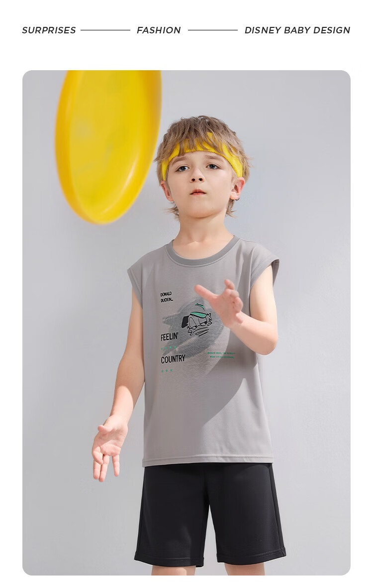 Disney Boys' Basketball Sports Set Summer Lightweight Sleeveless Vest and Shorts Two-Piece Set Medium Gray 140 12