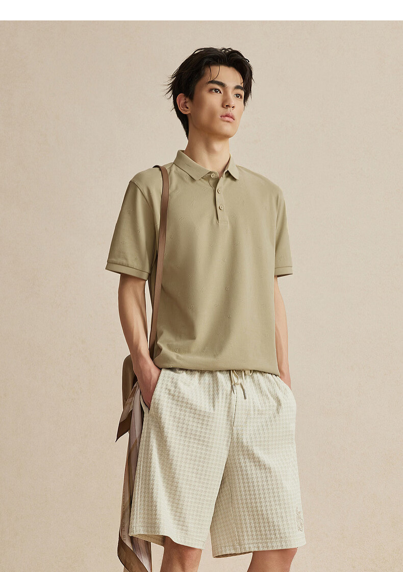 CABBEEN 205g Sweat-Absorbing Beads Polo Shirt Men Flocked Dark Pattern Logo Print 2026 Summer Breathable Short Sleeve Polo 19
