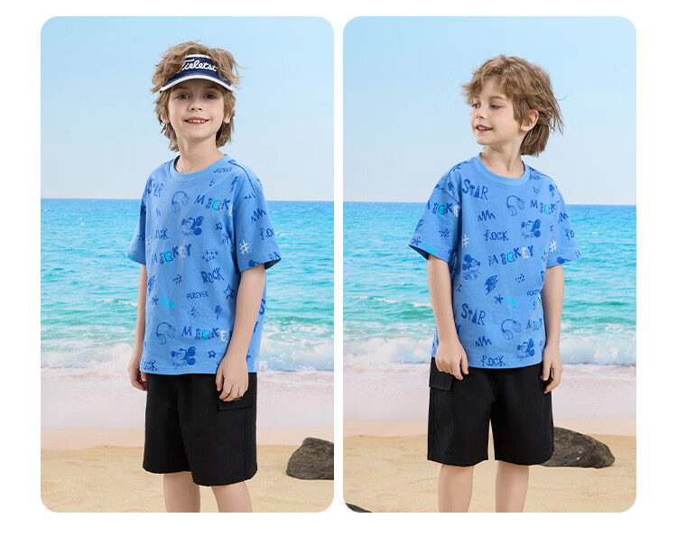 Disney Kids Boys and Girls Short Sleeve Set 2026 Summer New Children's Pure Cotton Casual Set Off-White 110 11