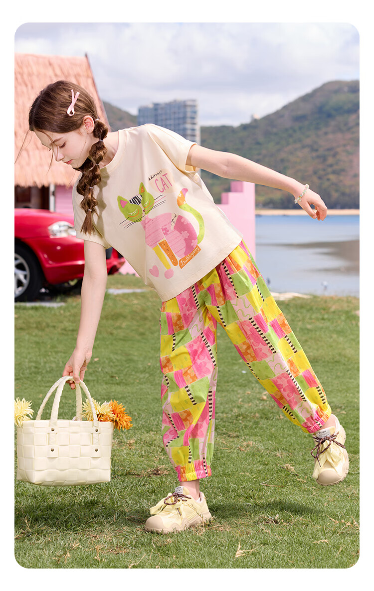 CHANZUIGOU Girls Dopamine Set 2026 Summer New Stylish Kids Short Sleeve Pants Antibacterial Cooling Two-Piece Set 25