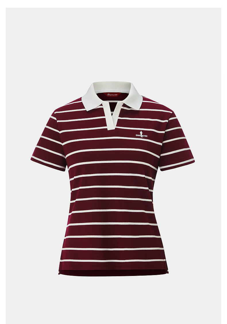 Biyinlefen [Cotton Elastic Bead Fabric] 2026 Spring Summer New Women's Casual Commuter Striped Seagull Collar Short Sleeve Polo Shirt 1