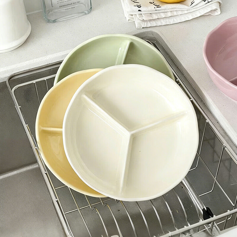 Bethers Ceramic Divided Plate Three-Compartment Large Portion Adult Meal Plate 211 Weight Loss Diet Deep Microwave Safe 9