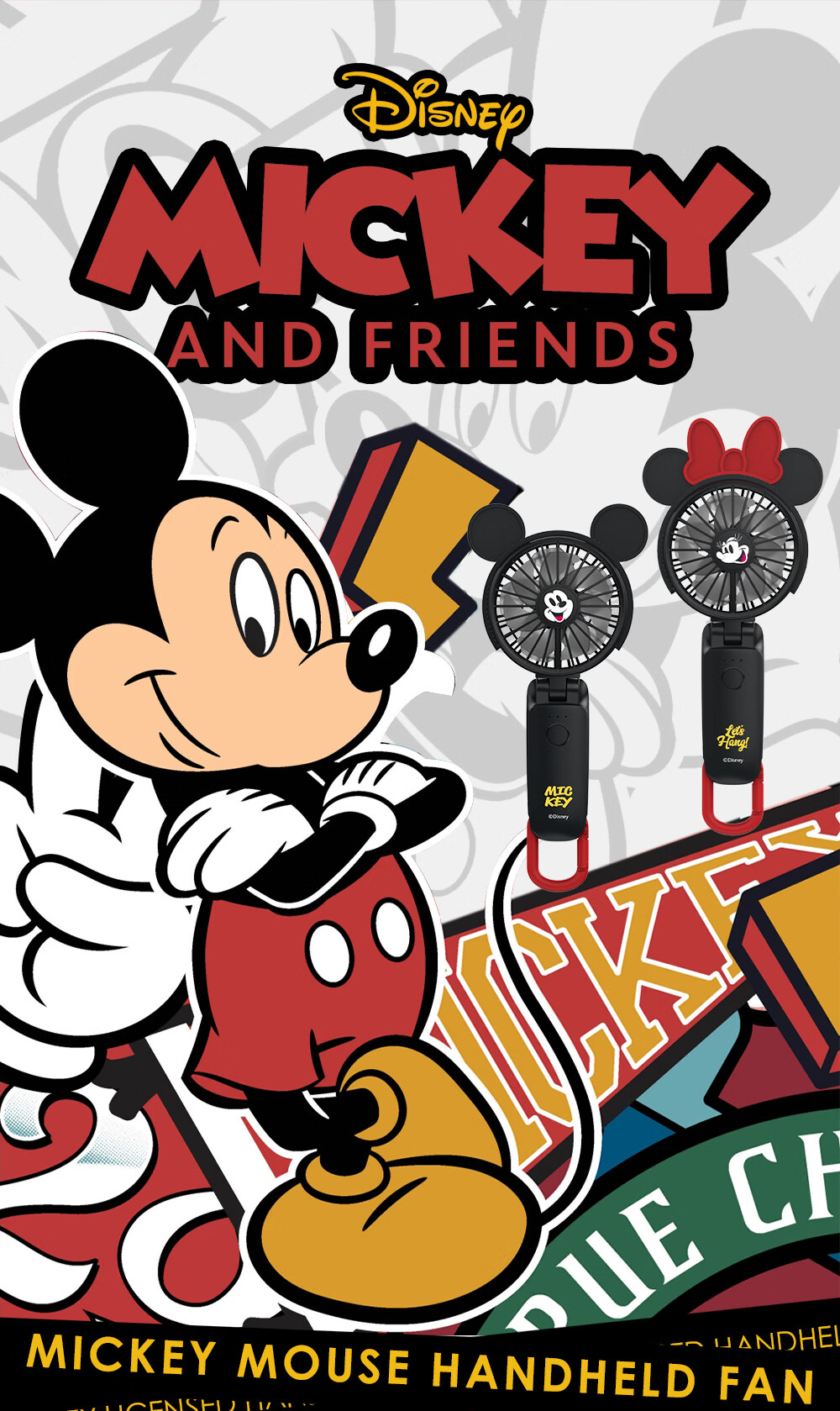 RHYTHM Japan Ultra-Quiet Handheld Fan Office Desktop Portable USB Rechargeable Long Battery Life Neck Hanging Mini Cooling Fan 9ZF040RI01 Minnie Black 1