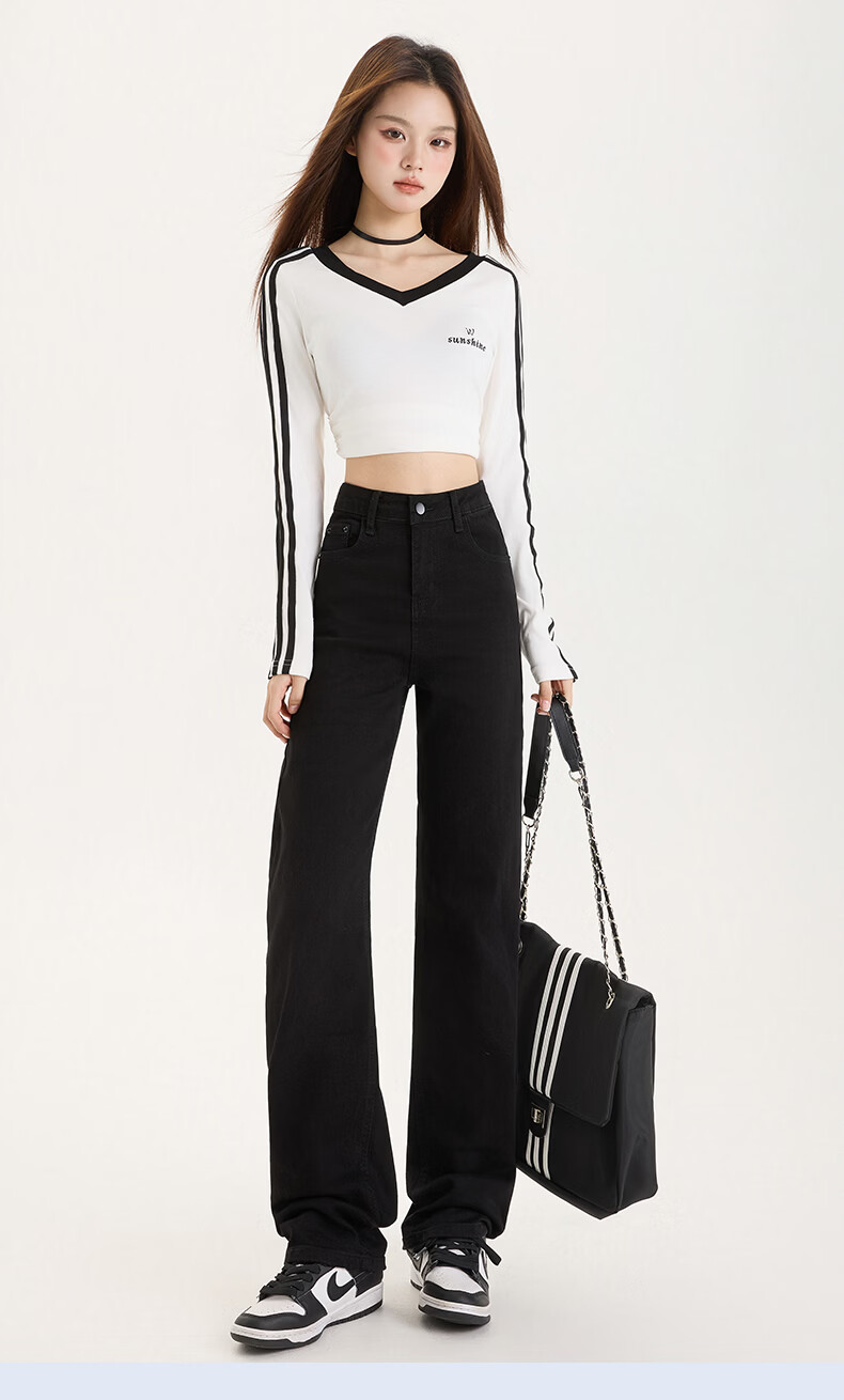 Borui Narrow Fit Women's Jeans 2026 New Spring Autumn High Waist Straight Leg Black Cigarette Pants Casual Trousers 2