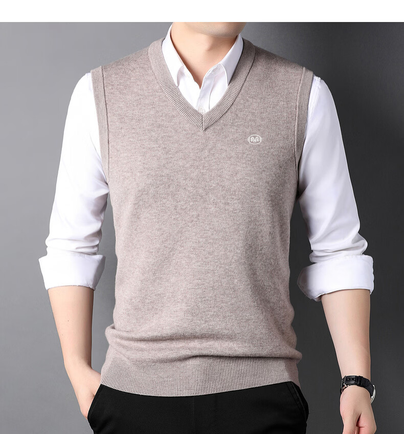 Hengyuanxiang Pure Wool Vest Men's Autumn Pullover V-Neck Knitted Wool Sweater Sleeveless Men's Vest 14