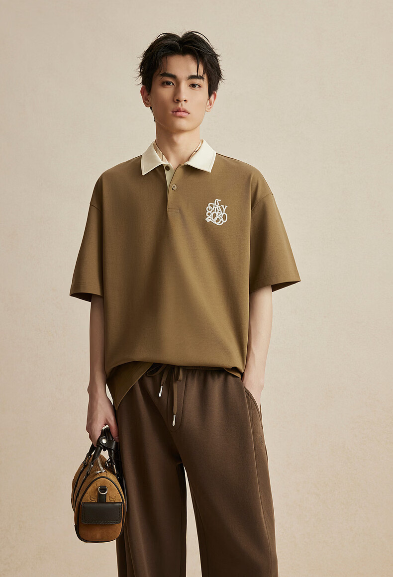 CABBEEN Polo Shirt Men Embroidered High-Frequency Heat Transfer Logo Light Color Contrast Collar 2026 Summer Short Sleeve Polo Shirt 2