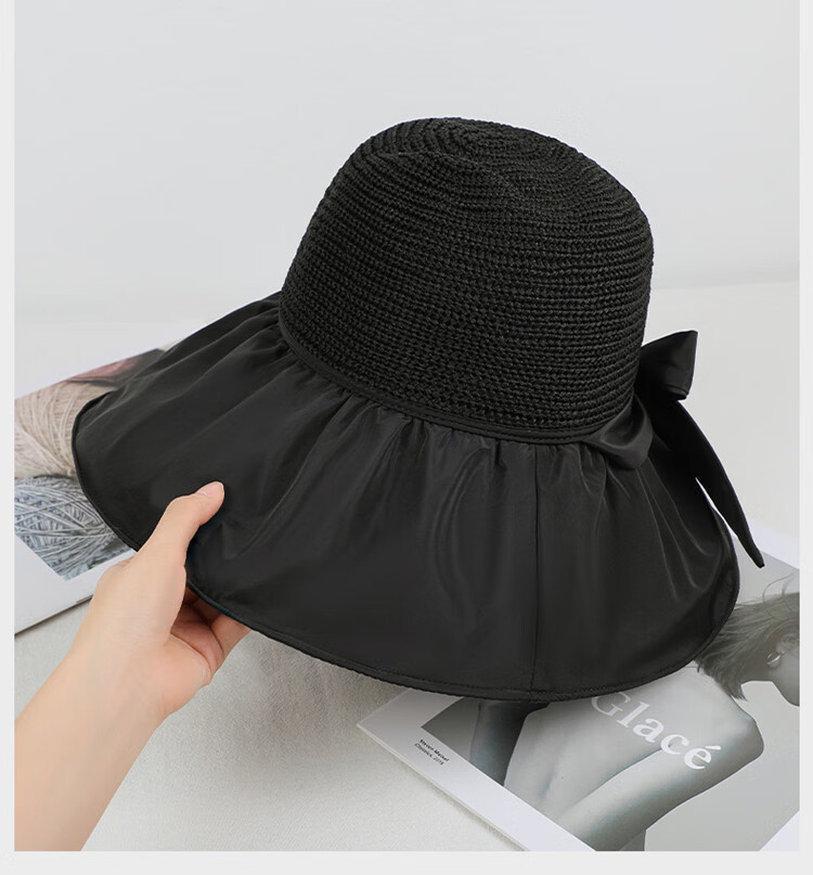 YUYULA Black Vinyl Sunscreen Hat Women Summer Outdoor UV Protection Sun Hat Fashionable Breathable Bucket Hat Beach Hat 14