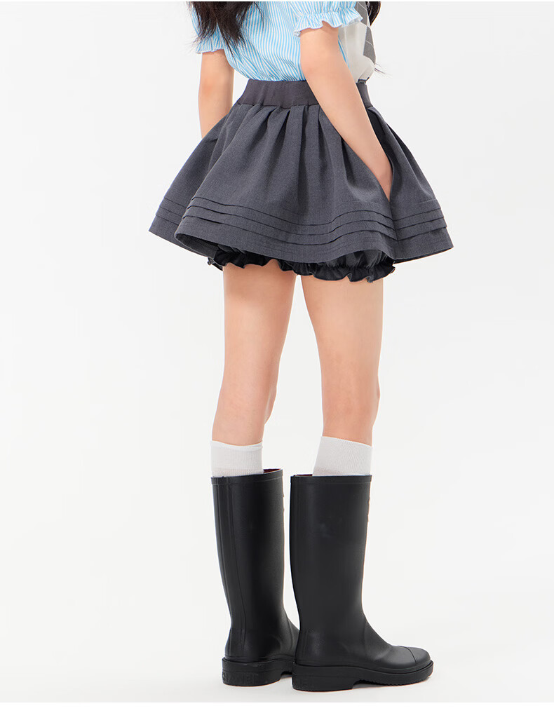 BARRY BANNY Girls' Academy Style Skort 2026 Summer Children's Versatile Casual Anti-Exposure Skirt Carbon Gray 140 21