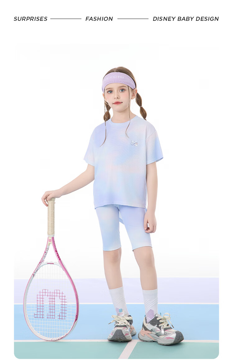 Disney Kids Summer Girls Gradient Short Sleeve T-Shirt Casual Sports Short Sleeve Purple Dream 110 7