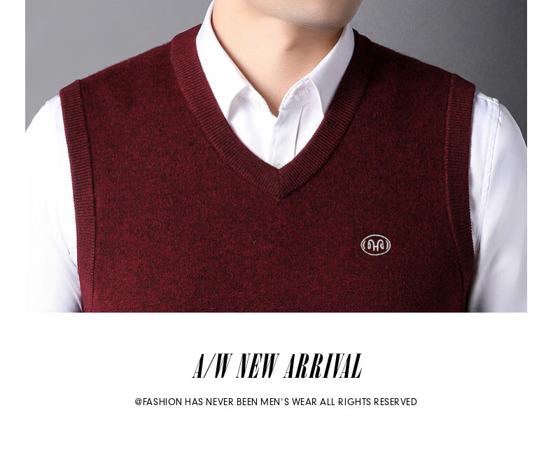 Hengyuanxiang Pure Wool Vest Men's Autumn Pullover V-Neck Knitted Wool Sweater Sleeveless Men's Vest 36