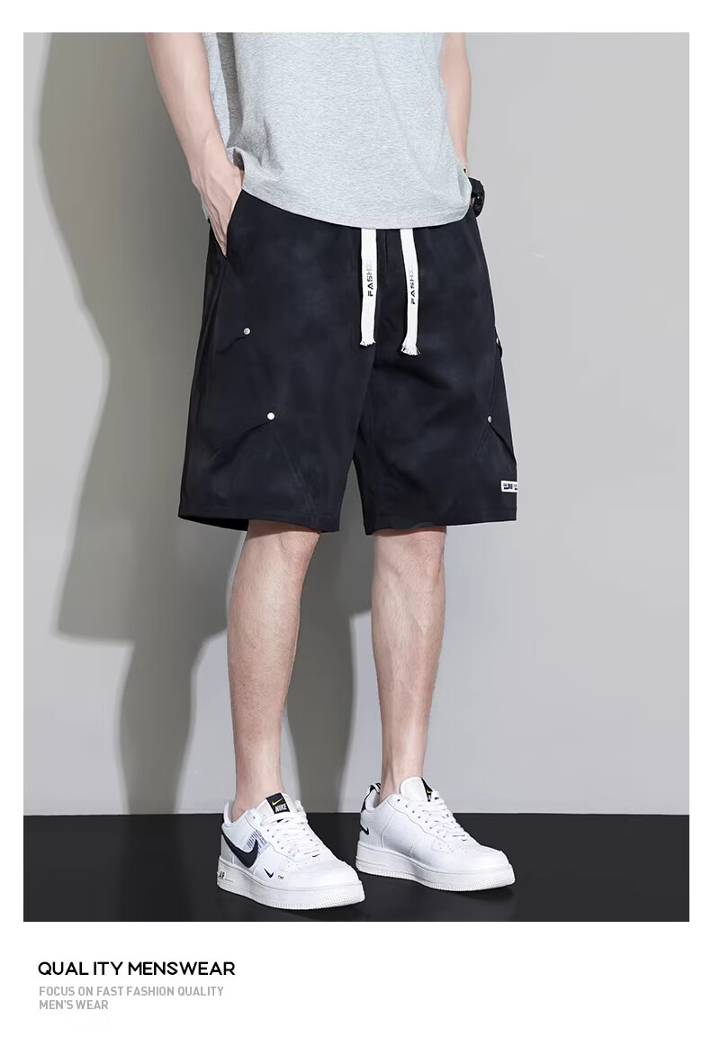 FARUISHI Men's Summer Ice Silk Quick-Dry Trendy Cargo Shorts Loose Fit Five-Point Sports Casual Pants Black 3XL 16