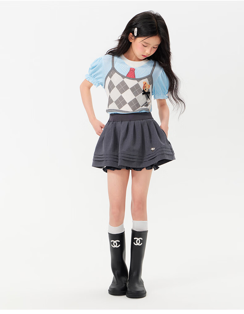 BARRY BANNY Girls' Academy Style Skort 2026 Summer Children's Versatile Casual Anti-Exposure Skirt Carbon Gray 140 20