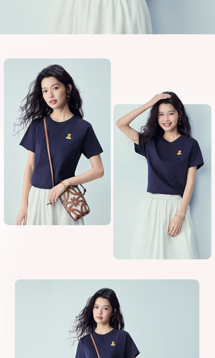 Giordano Women's Short Sleeve T-Shirt New Pure Cotton Casual Round Neck Embroidered Animal Top 05396384 17