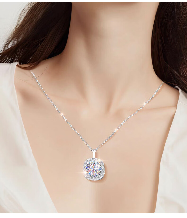 Kovny [With GRA Certificate] Pure Silver Small Sugar Cube Necklace for Women with Moissanite Pendant Birthday Valentine's Day Gift for Girlfriend 11