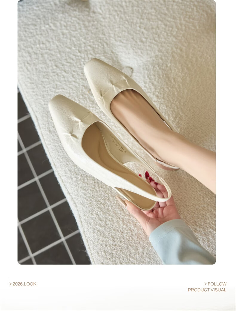 Eierkang Women's Shallow Pointed Toe Low Heel Commuting Professional Single Shoes Open Back Sandals 29870W Off-White Size 37 3