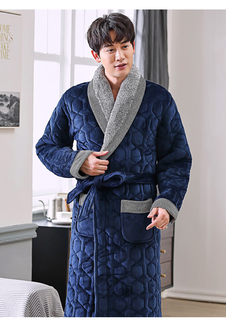 【官方旗舰店】北极绒 bejirog冬天睡袍男冬季加厚加绒长款三层夹棉