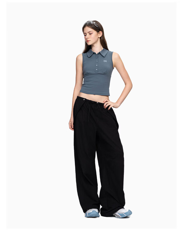 ANN ANDELMAN Celebrity Style Solid Color Loose Curved Hem Balloon Pants Navy Blue XS 16