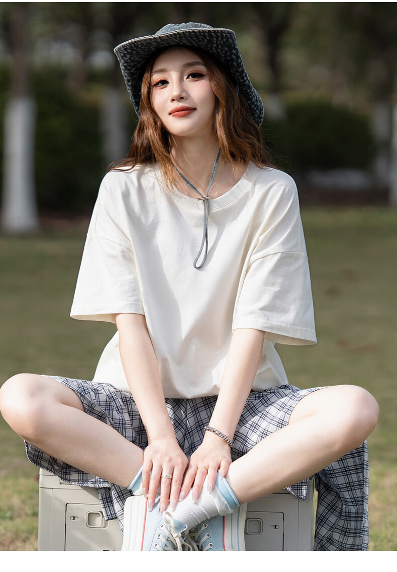 TonLion 2026 Summer Women's Crew Neck Short Sleeve T-Shirt White L 2