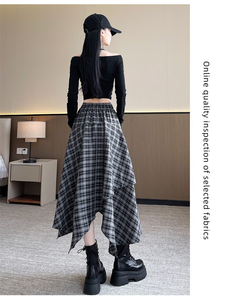 Langsha Irregular Checkered High-Waist Loose Slimming A-Line Mid-Length Skirt for Women Autumn 2026 New Style 16