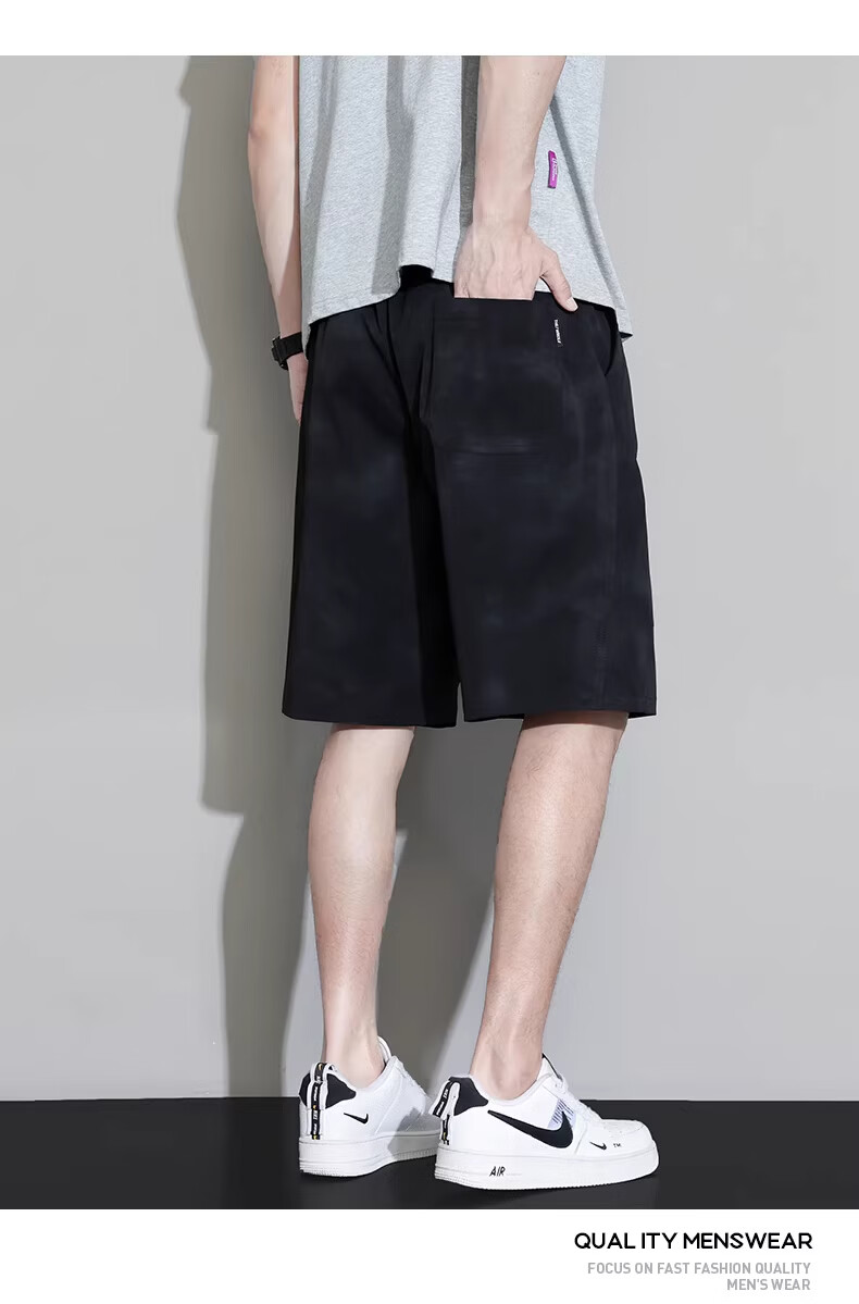 FARUISHI Men's Summer Ice Silk Quick-Dry Trendy Cargo Shorts Loose Fit Five-Point Sports Casual Pants Black 3XL 17