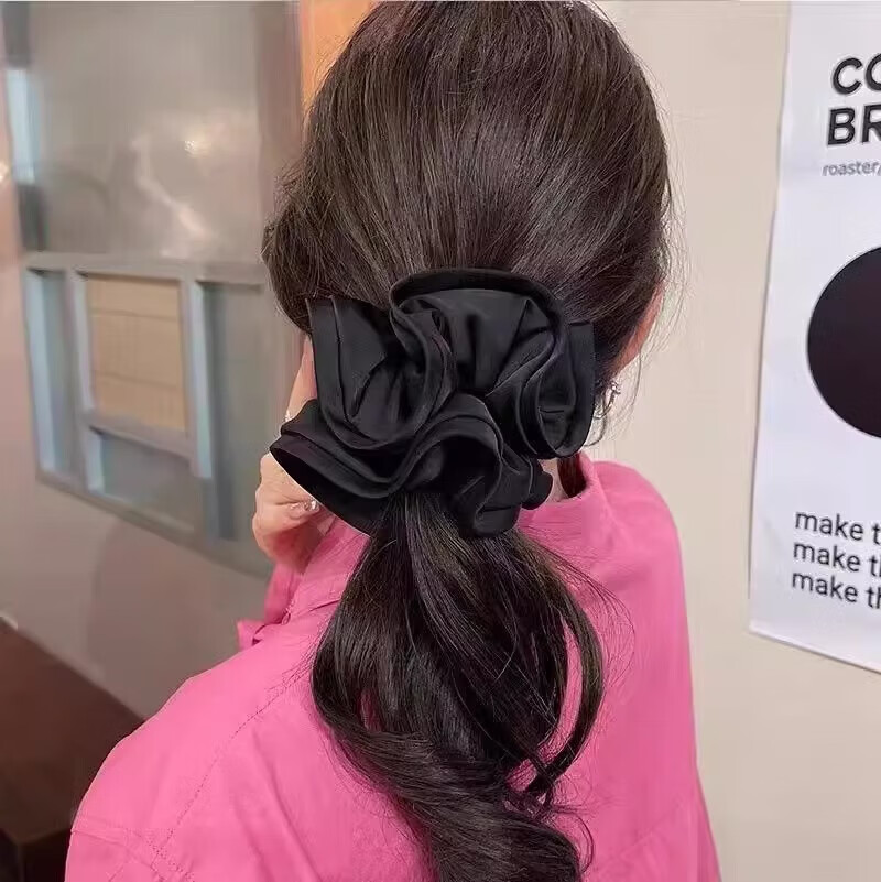 Dongyi Premium Satin Ruffled Large Hair Tie New Style Ponytail Hair Band for Women Bun Hair Accessory 5