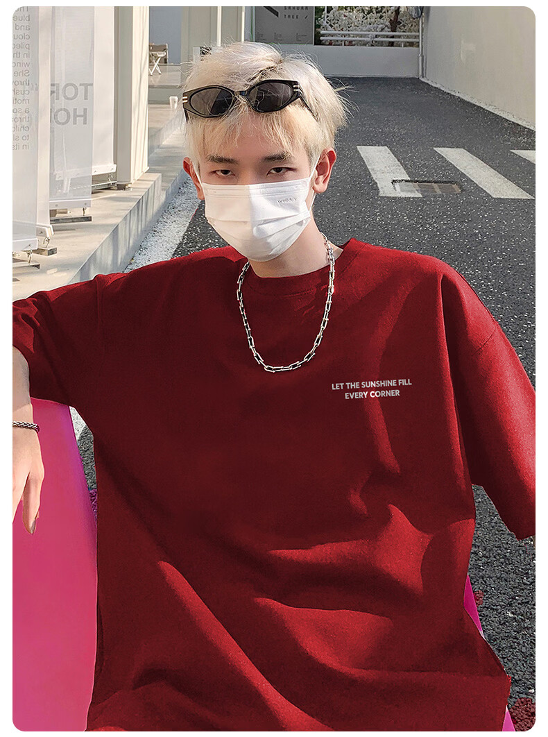 MEDE Youth T-Shirt Short Sleeve Men Summer Trendy Letter Print Loose Fit Crew Neck White S 19