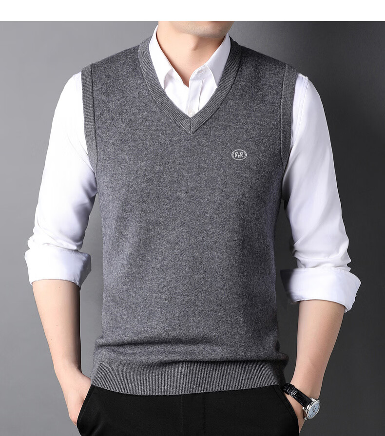 Hengyuanxiang Pure Wool Vest Men's Autumn Pullover V-Neck Knitted Wool Sweater Sleeveless Men's Vest 38
