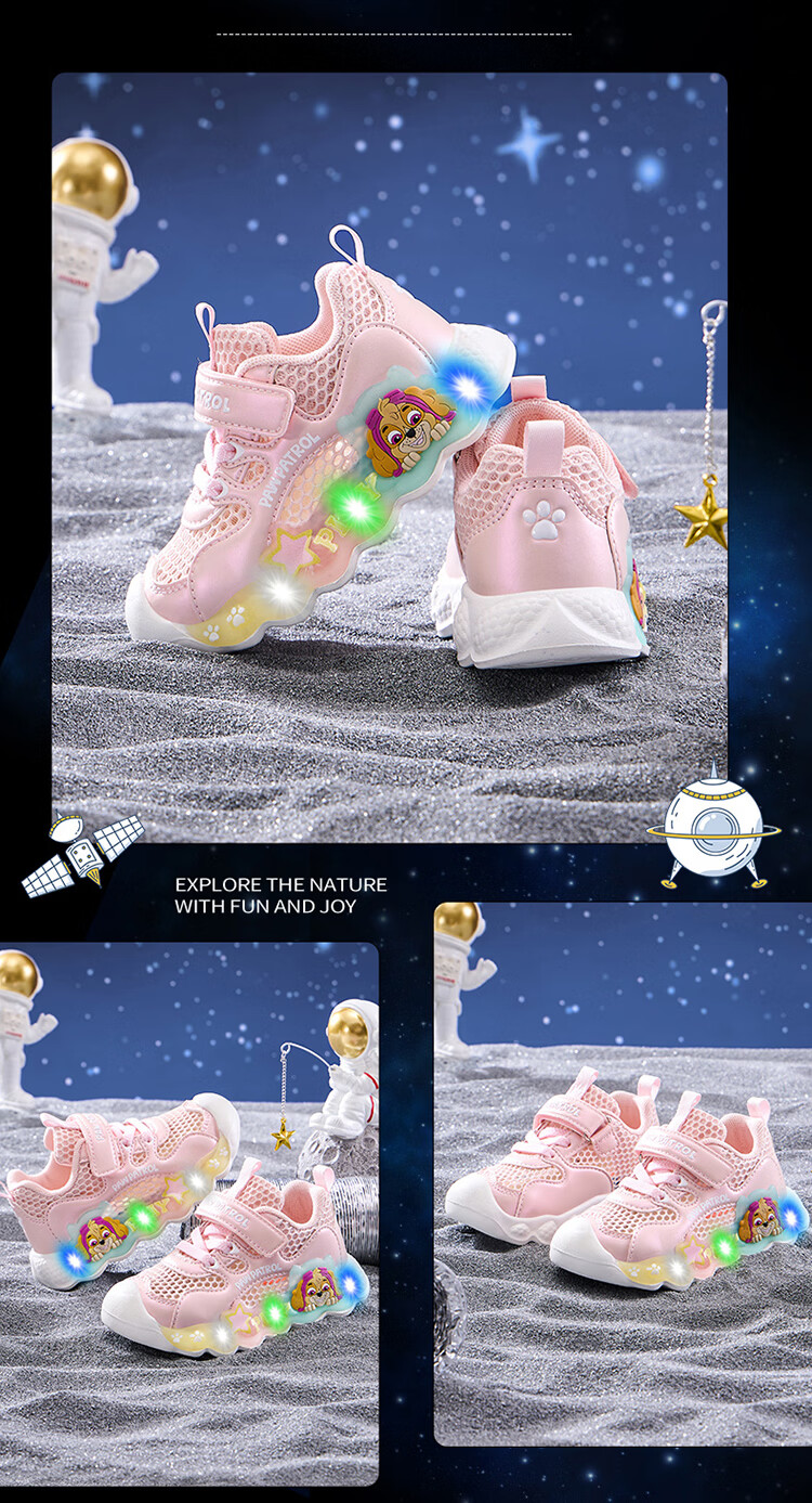 PAW PATROL Casual Shoes, Large Mesh Breathable, Summer New Style Children's Sneakers, Lightweight Comfortable Soft-Soled Versatile Light-Up Walking Shoes 12