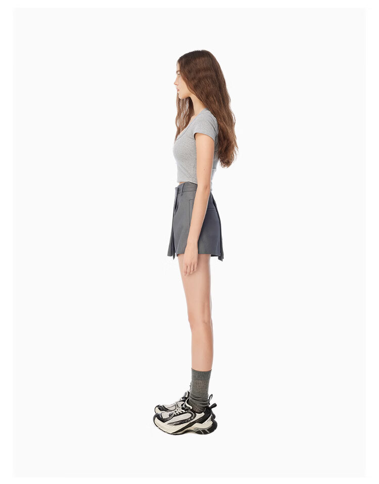 ANN ANDELMAN Irregular Pleated Blazer Skirt Pleated A-Line Mini Skirt Gray XS (Zhao Jinmai Style) 10